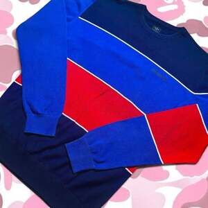 Adidas Vintage 90s Colorblock Knit Crewneck Sweater Navy Blue Red M